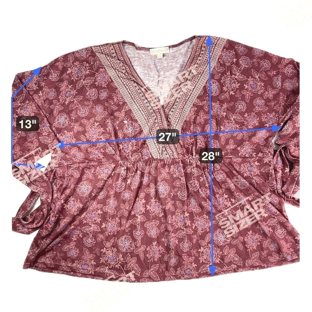 Weekend Suzanne Betro Top Wms 4X Burgundy Floral Surplice Boho Peplum Romantic - Picture 4 of 9